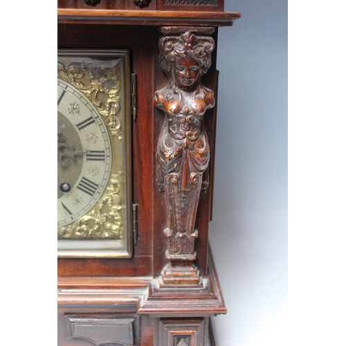 558 - A LATE 19TH CENTURY MAHOGANY BRACKET CLOCK BY R M SCHNEKENBURGER, of architectural outline, the case... 