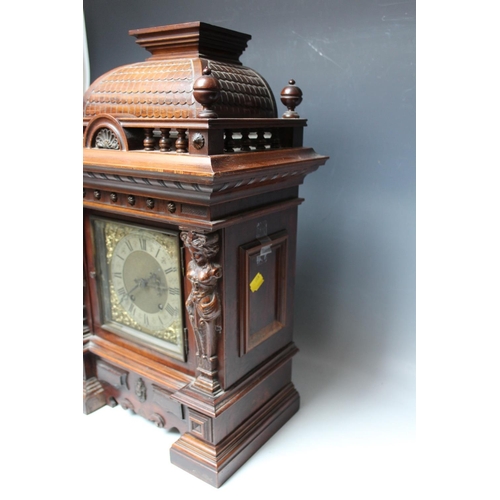 558 - A LATE 19TH CENTURY MAHOGANY BRACKET CLOCK BY R M SCHNEKENBURGER, of architectural outline, the case... 