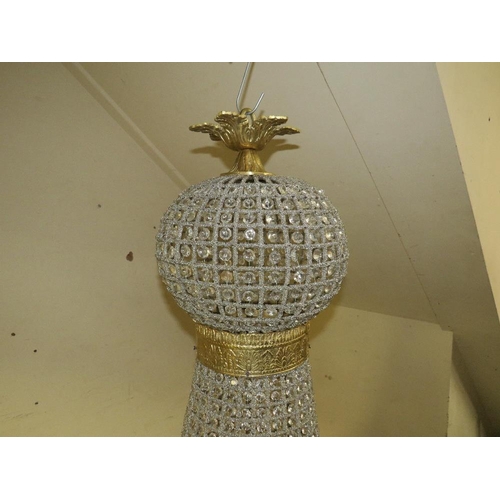 563 - A LARGE 20TH CENTURY GILT EMPIRE STYLE 'TENT AND BAG' CHANDELIER, French influence, with glass beads... 