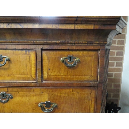 573 - A GEORGE III WALNUT SECRETAIRE TALLBOY, the upper section with three short above three longer gradua... 