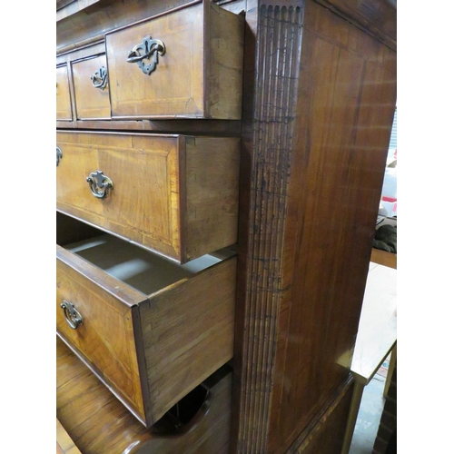 573 - A GEORGE III WALNUT SECRETAIRE TALLBOY, the upper section with three short above three longer gradua... 