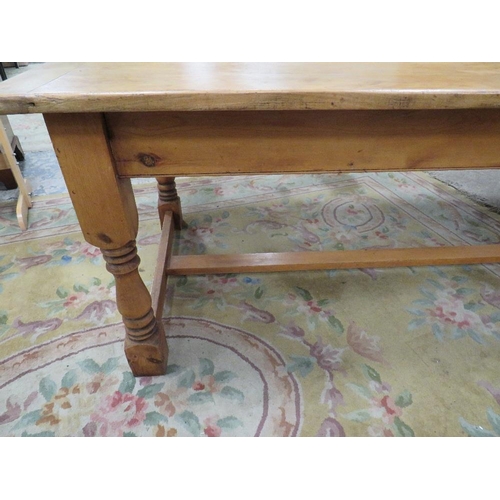 574 - A LATE 19TH CENTURY AND LATER TRADITIONAL STYLE FARMHOUSE TABLE, having a Chestnut plant top with cl... 