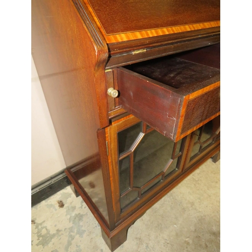 579 - AN EDWARDIAN MAHOGANY BUREAU BOOKCASE, with satinwood inlaid banding, H 201 cm, W 89 cm