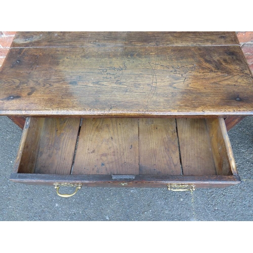 583 - A 19TH CENTURY OAK SIDE TABLE, with single frieze drawer, H 74 cm, W 91 cm