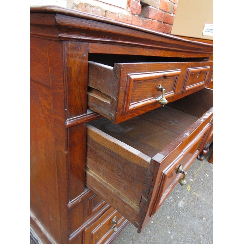 586 - AN ANTIQUE OAK CHEST OF FOUR DRAWERS IN THE JACOBEAN STYLE, each drawer with typical geometric mould... 