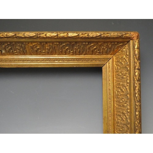 59 - A 19TH CENTURY GOLD FRAME WITH ACANTHUS LEAF DESIGN TO OUTER EDGE, frame W 8 cm, rebate 36 x 26 cm