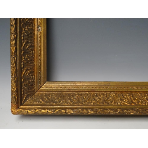 59 - A 19TH CENTURY GOLD FRAME WITH ACANTHUS LEAF DESIGN TO OUTER EDGE, frame W 8 cm, rebate 36 x 26 cm