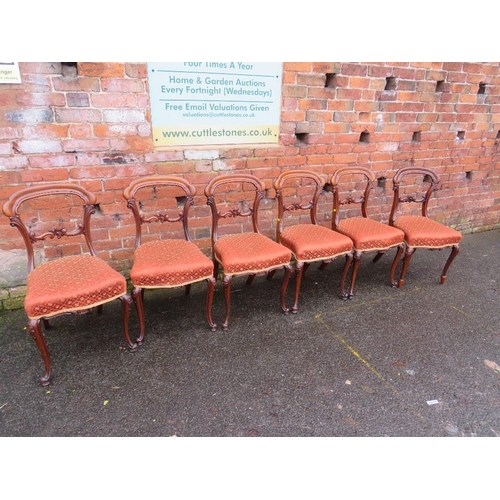 592 - A SET OF SIX MID VICTORIAN MAHOGANY DINING CHAIRS, each with carved detail to the mid-rail, raised o... 