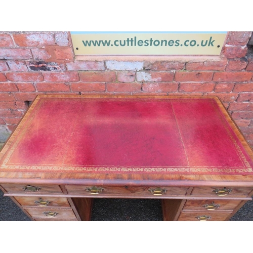 594 - A 19TH CENTURY MAHOGANY TWIN PEDESTAL DESK, with a red tooled leather writing surface, H 79 cm, W 12... 