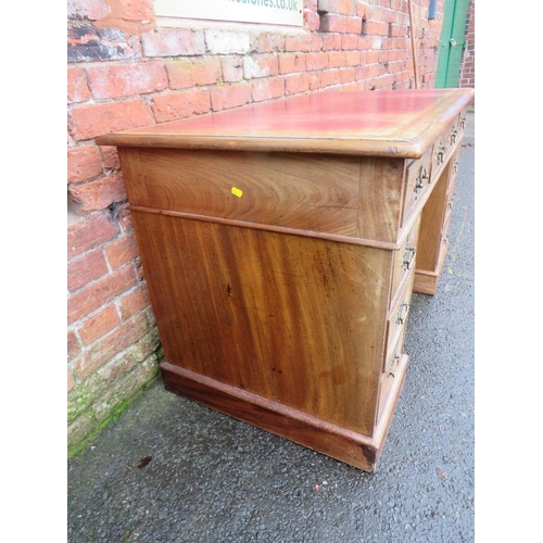 594 - A 19TH CENTURY MAHOGANY TWIN PEDESTAL DESK, with a red tooled leather writing surface, H 79 cm, W 12... 