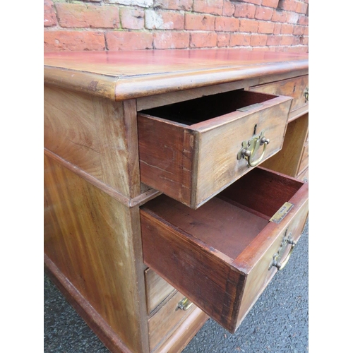 594 - A 19TH CENTURY MAHOGANY TWIN PEDESTAL DESK, with a red tooled leather writing surface, H 79 cm, W 12... 