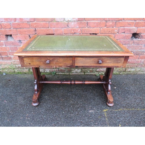 596 - A 19TH CENTURY ROSEWOOD WRITING LIBRARY TABLE OF SMALL PROPORTIONS, having inset green leather surfa... 