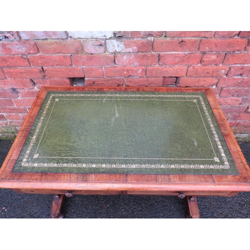 596 - A 19TH CENTURY ROSEWOOD WRITING LIBRARY TABLE OF SMALL PROPORTIONS, having inset green leather surfa... 