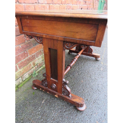 596 - A 19TH CENTURY ROSEWOOD WRITING LIBRARY TABLE OF SMALL PROPORTIONS, having inset green leather surfa... 