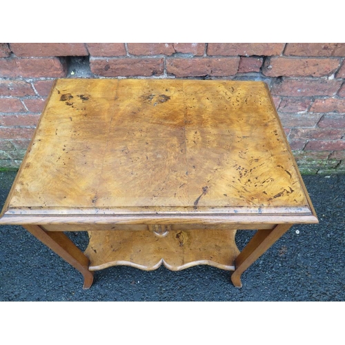 597 - A LATE 19TH CENTURY WALNUT OCCASIONAL TABLE, the stepped rectangular top supported on four outsplaye... 