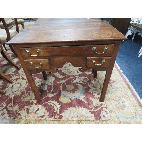 599 - A 19TH CENTURY MAHOGANY LOW BOY, the two plank overhung top above a full length single drawer and tw... 