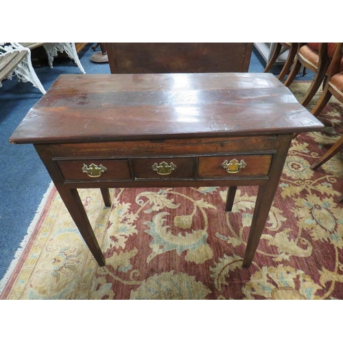 600 - A 19TH CENTURY FRUITWOOD SIDE TABLE, the irregular rectangular overhung top above two small drawers ... 