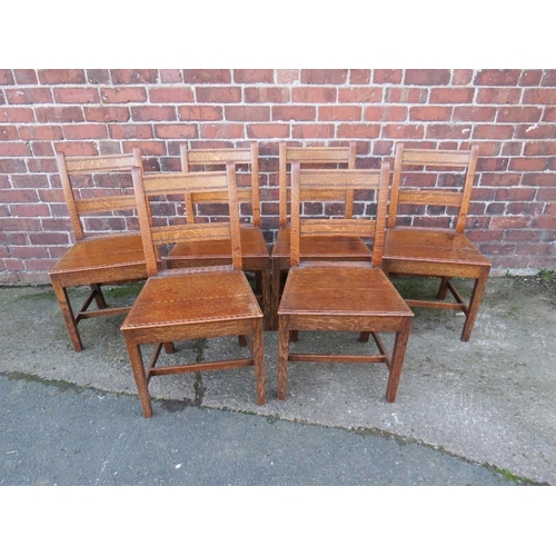 602 - A SET OF SIX 19TH CENTURY OAK PLANK SEAT DINING CHAIRS