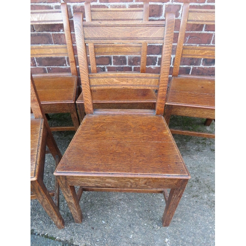 602 - A SET OF SIX 19TH CENTURY OAK PLANK SEAT DINING CHAIRS