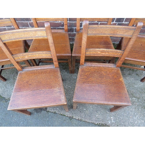 602 - A SET OF SIX 19TH CENTURY OAK PLANK SEAT DINING CHAIRS