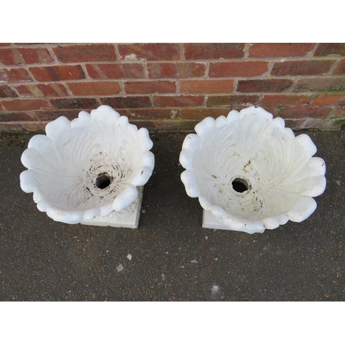 608 - A PAIR OF VINTAGE CAST IRON ACANTHUS URNS, painted white, H 40 cm, Dia. 47 cm