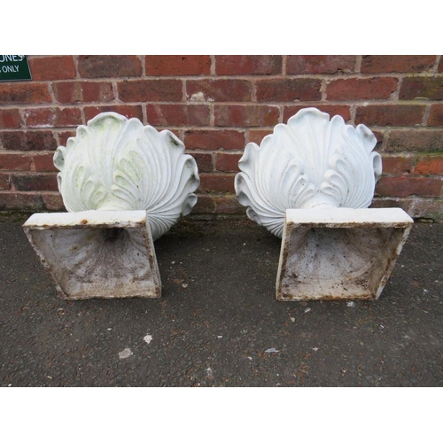 608 - A PAIR OF VINTAGE CAST IRON ACANTHUS URNS, painted white, H 40 cm, Dia. 47 cm