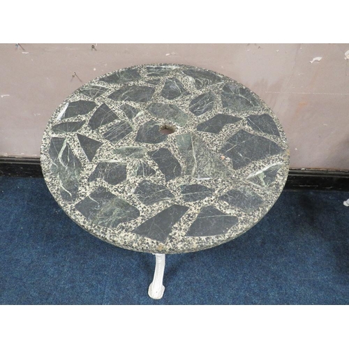 610 - A VICTORIAN STYLE CAST ALUMINIUM PUB STYLE TABLE, with a stone / concrete circular top, H 74 cm, Dia... 