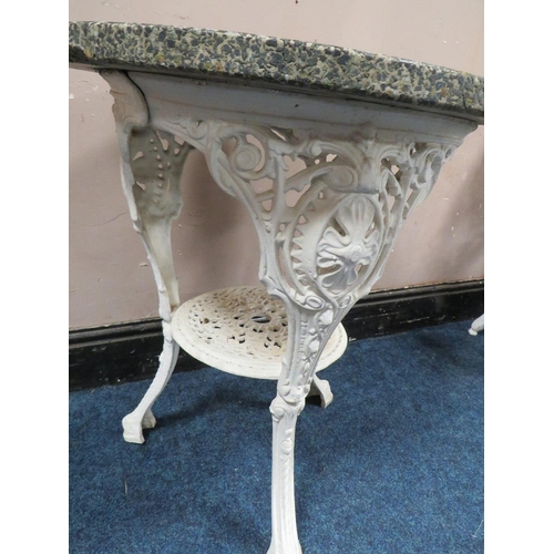 610 - A VICTORIAN STYLE CAST ALUMINIUM PUB STYLE TABLE, with a stone / concrete circular top, H 74 cm, Dia... 