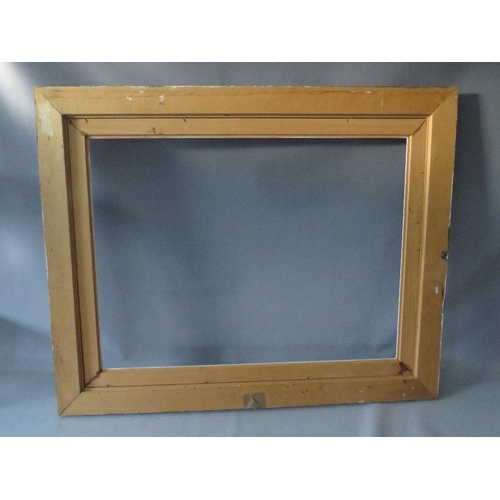 65 - A 20TH CENTURY CARVED WOODEN SILVERED FRAME WITH PAINTED SLIP, frame W 8 cm, slip rebate 80 x 60 cm,... 