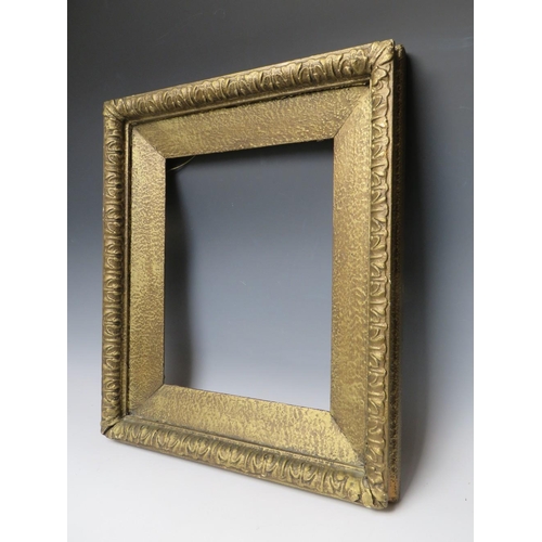 69 - A 19TH CENTURY GOLD FRAME, with design to outer edge and gold slip, frame W 4 cm, slip rebate 38.5 x... 