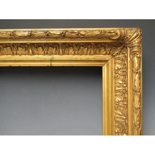 72 - A 19TH CENTURY GOLD FRAME WITH LEAF DESIGN TO INNER EDGE, and acanthus leaf design to outer edge, fr... 