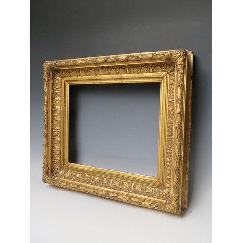 72 - A 19TH CENTURY GOLD FRAME WITH LEAF DESIGN TO INNER EDGE, and acanthus leaf design to outer edge, fr... 