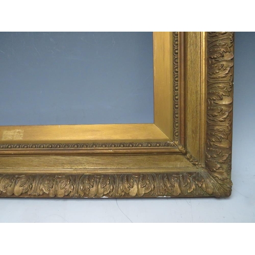 77 - A 19TH CENTURY GOLD WATTS FRAME, with acanthus leaf design to outer edge and gold slip, frame W 8 cm... 