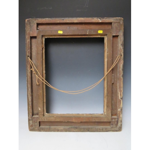 78 - AN 18TH CENTURY DECORATIVE GOLD FRAME WITH CORNER EMBELLISHMENTS, frame W 10 cm, frame rebate 47 x 3... 