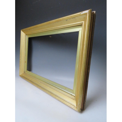 79 - A 19TH CENTURY PLAIN GOLD FRAME WITH GOLD SLIP, frame W 6 cm, slip rebate 35 x 61 cm, frame rebate 4... 