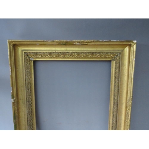 82 - AN 18TH CENTURY GOLD FRAME, with acanthus leaf design to inner edge, frame W 10 cm, frame rebate 60 ... 