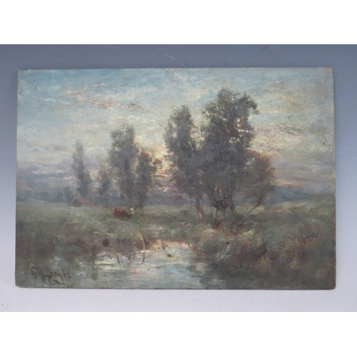 148 - GEORGE A. BOYLE (1842-1930). Impressionist stormy wooded river landscape with cattle, signed lower l... 