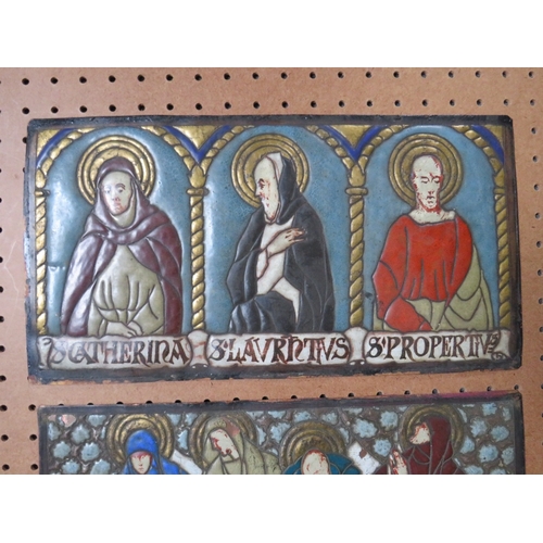 404 - A QUANTITY OF EARLY ENAMELLED METAL PLAQUES, eight studies of Saints and a study of Jesus Christ and... 