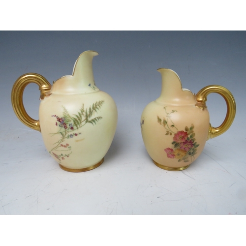 457 - TWO  VINTAGE ROYAL WORCESTER CREAM / MILK JUGS, with flower decoration and gilt handles, Reg No. 291... 