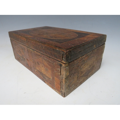 525 - AN EARLY PRISONER OF WAR STRAW WORK DECORATIVE BOX, with two inner lidded compartments, H 11 cm, W 2... 