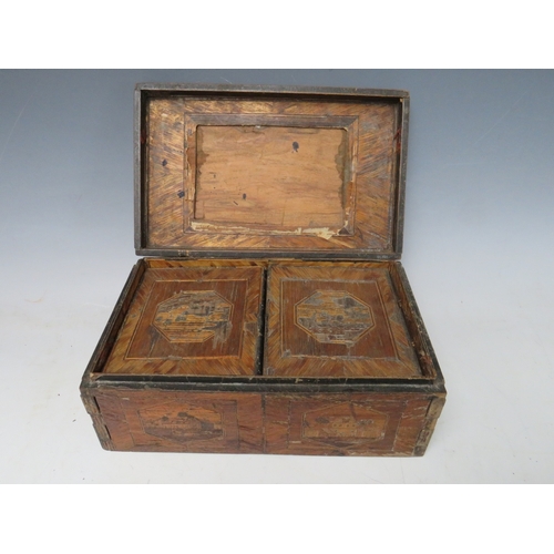 525 - AN EARLY PRISONER OF WAR STRAW WORK DECORATIVE BOX, with two inner lidded compartments, H 11 cm, W 2... 