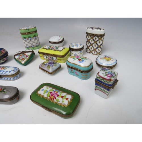 195 - A COLLECTION OF FOURTEEN LIMOGES PILL BOXES ETC., to include a heart shaped and an egg shaped exampl... 