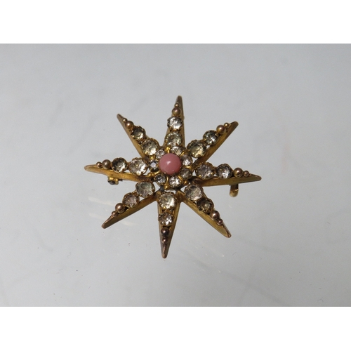 228 - A HALLMARKED 9CT GOLD DIAMOND SET BAR BROOCH, together with a starburst style brooch stamped 9ct (co... 