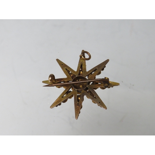 228 - A HALLMARKED 9CT GOLD DIAMOND SET BAR BROOCH, together with a starburst style brooch stamped 9ct (co... 