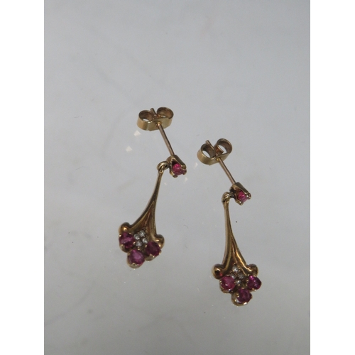 265 - A PAIR OF 9CT GOLD PINK AND CLEAR GEM SET EARRINGS