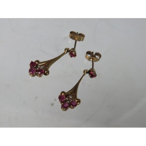 265 - A PAIR OF 9CT GOLD PINK AND CLEAR GEM SET EARRINGS