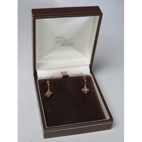 265 - A PAIR OF 9CT GOLD PINK AND CLEAR GEM SET EARRINGS