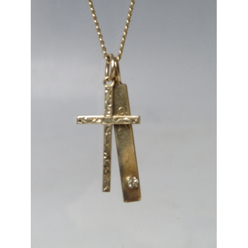 271 - A HALLMARKED 9CT GOLD DIAMOND SET PENDANT, with engraved initial, together with a hallmarked 9ct gol... 