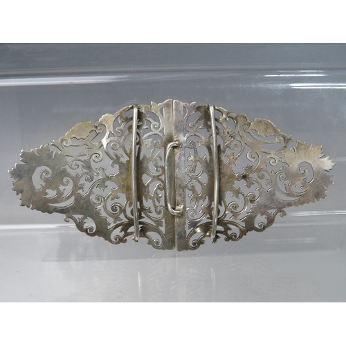 219 - A HALLMARKED SILVER NURSES BELT BUCKLE, together with a white metal marcasite set R.A.F sweetheart b... 