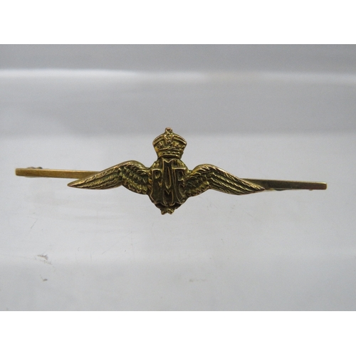 244 - A 9CT GOLD R.A.F. SWEETHEART BROOCH, W 4.5 cm, approximate weight 1.6 g, together with another RAF b... 